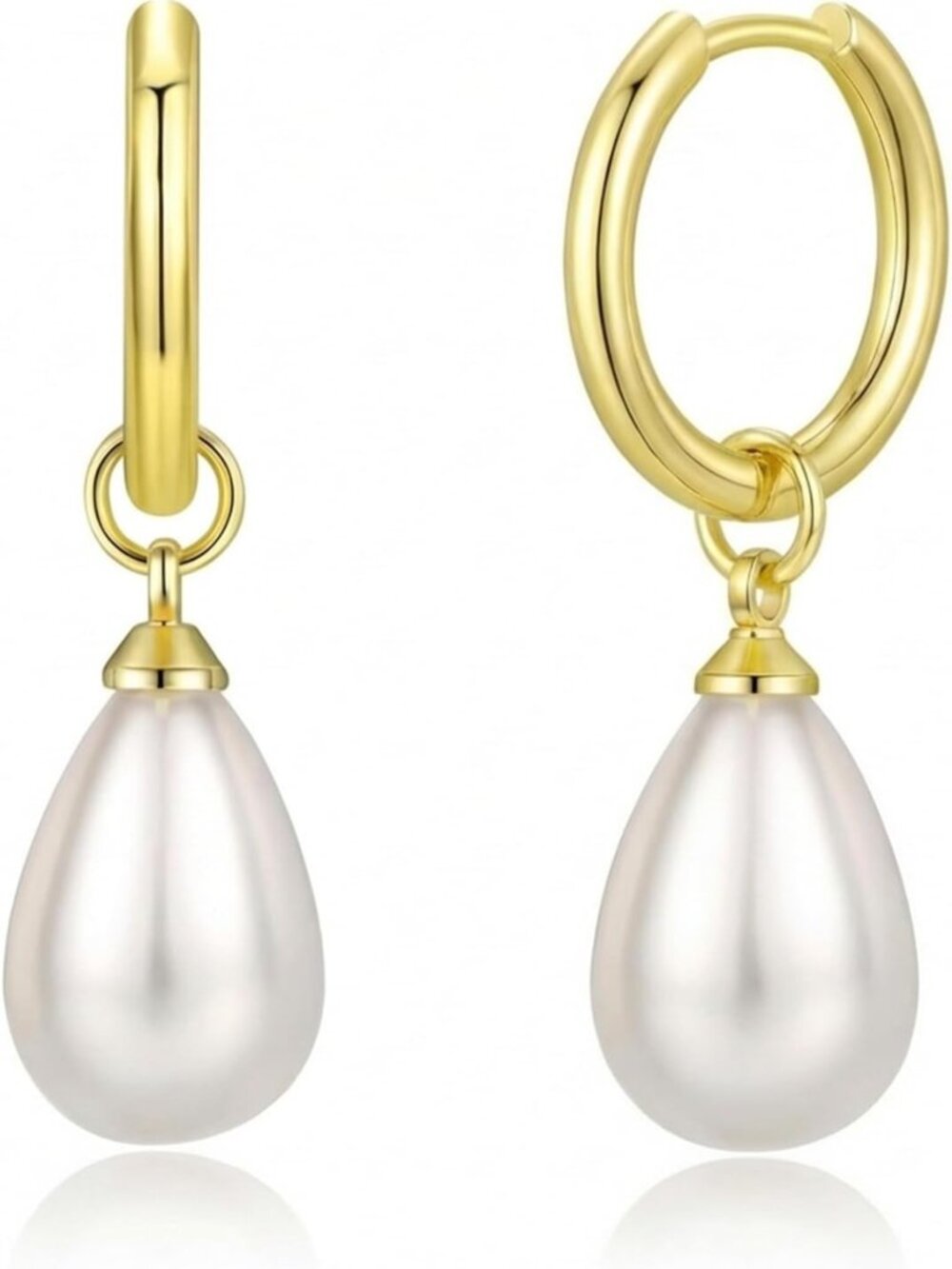 Elegant 18K Gold Plated Teardrop Pearl Huggie Earrings - Stylish & Durable